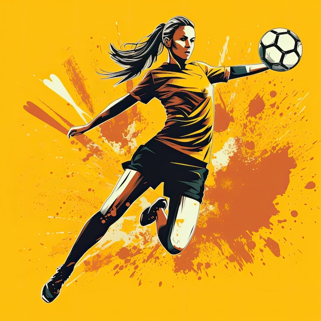 フルショット フィット女性蹴るサッカー フットボール フラット ベクター アート AI 生成