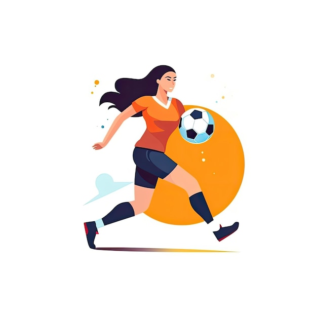Полный снимок подходящей женщины, играющей в футбол, плоское векторное искусство Сгенерировано AI