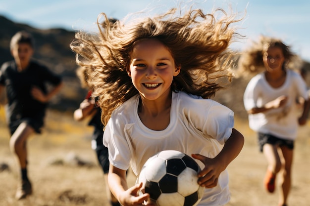 Full Shot of Girls39 Football Match with Generative AI