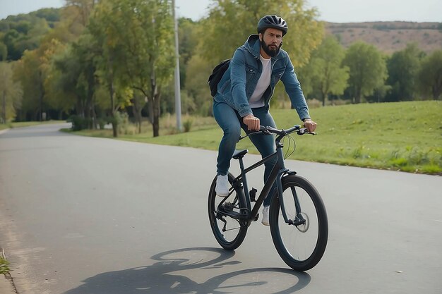 写真 屋外で自転車に乗っている男性