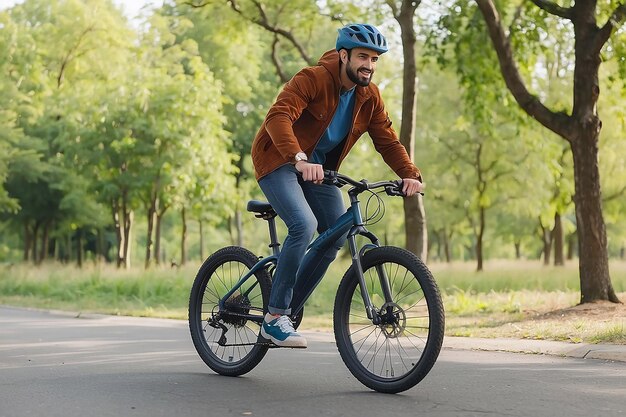 Full shot man riding bike outdoors