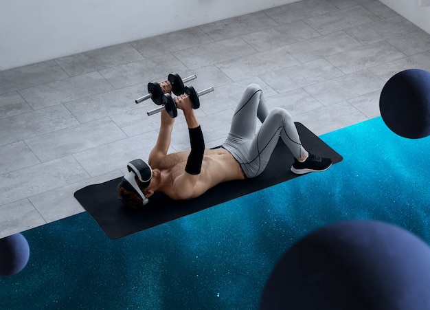 Foto full shot man training met vr