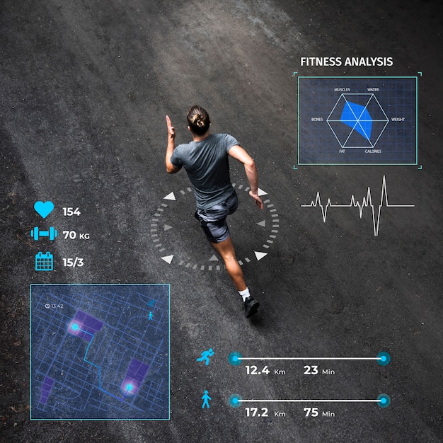 Photo full shot man training with stats