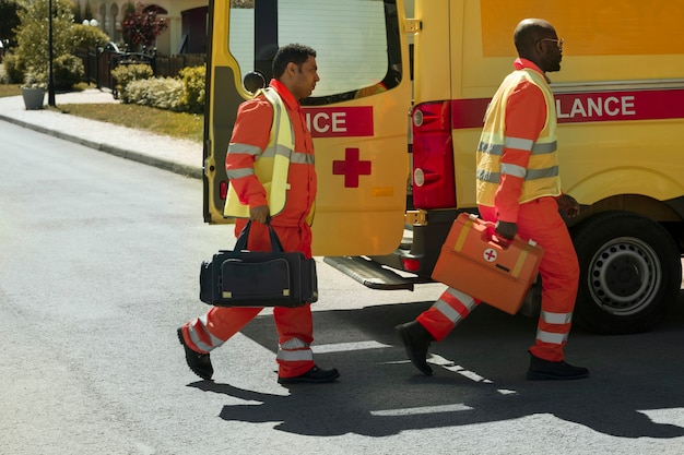 Foto uomini a tutto campo con equipaggiamento