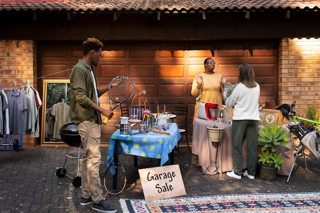 full shot people at garage sale