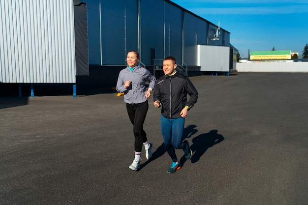 Full shot people working out together