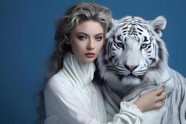 Photo full shot super modeling tiger on studio background