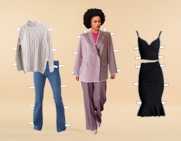 Full shot woman clothing formality scale