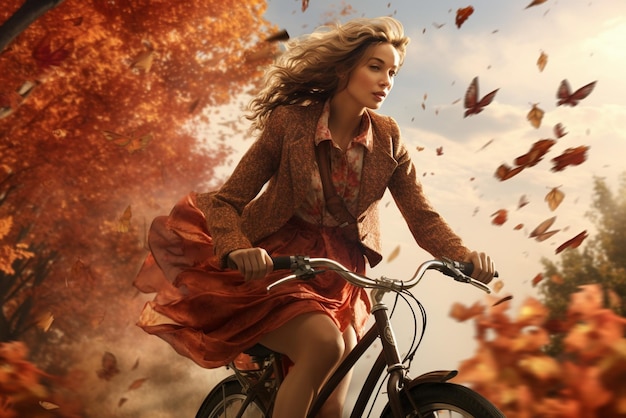 Photo full shot woman riding bike outdoors