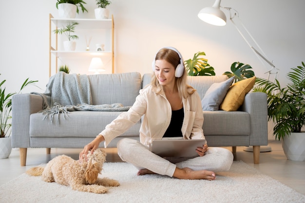 Full shot woman working on floor