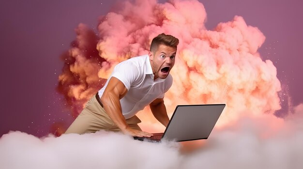 Фото в полном размере концентрированного человека прыжок работы компьютерный поиск скидки на продажи изолированы