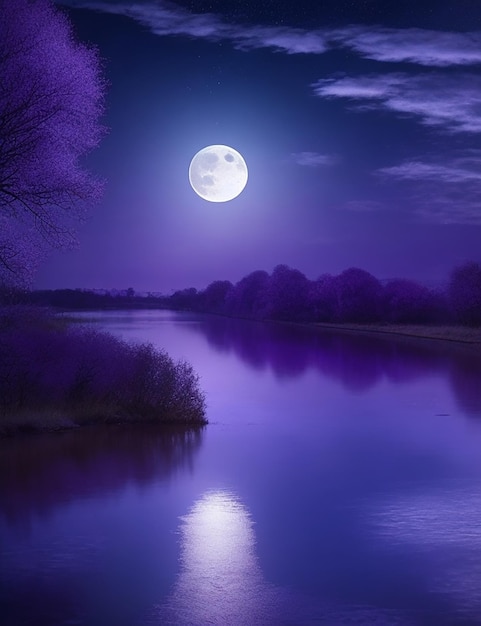 Photo the full small moon and star in the sky are and river