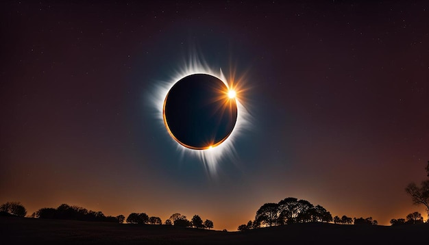 Full solar eclipse the moon mostly covers the visible sun creating a diamond ring effect Premium AI generated image