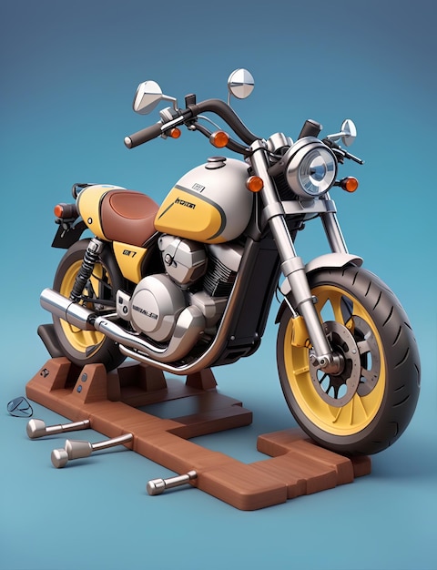 ヴィンテージモーターサイクルのテーマ イソメトリック 3D デザイン