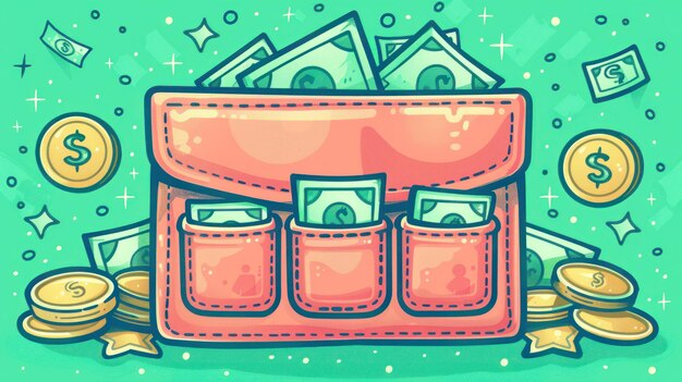 Photo full wallet cartoon illustration