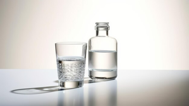 Full water bottle next to a crystalclear glass brimming with refreshing water