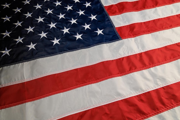 ナイロンの縫製と刺繡の米国国旗のフルフレームの背景