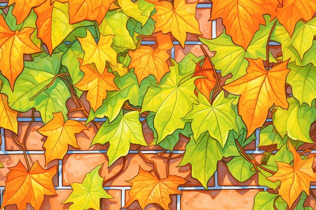 Fullframe details of ivy leaves on cottage bricks magazine style illustration