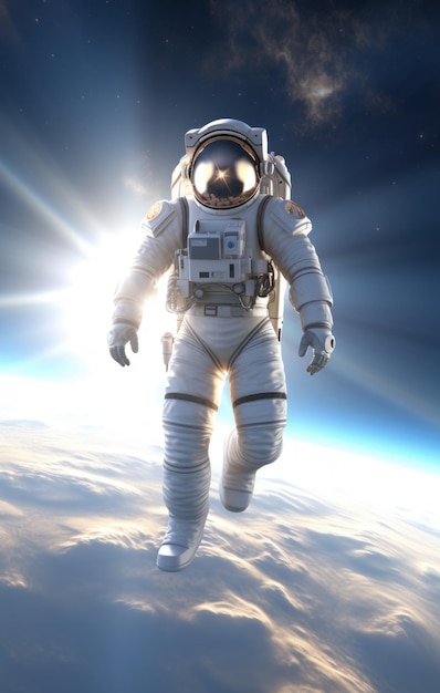 Fulllength astronaut on space background
