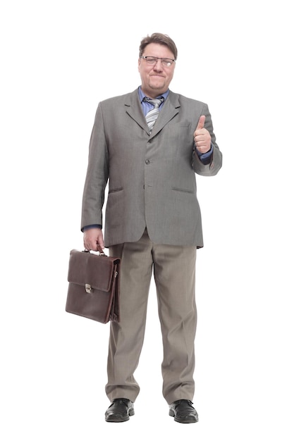 Fulllength business man with a leather briefcase