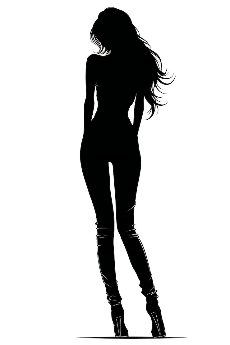 Photo fulllength figure of a woman silhouette flat black and white illustration on a white background