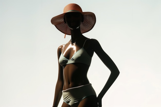 Photo fulllength mannequin in a highcut swimsuit and beach hat