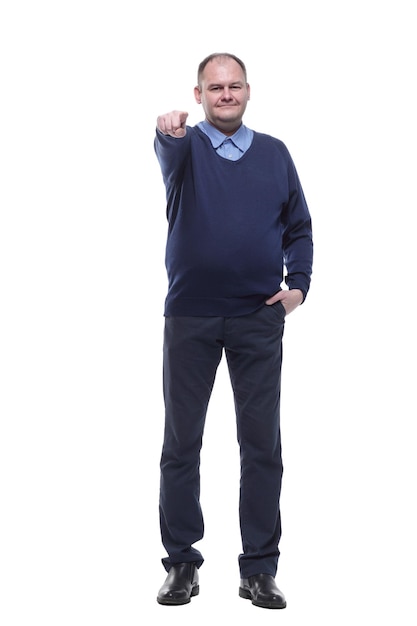 Fulllength mature man in a blue jumper