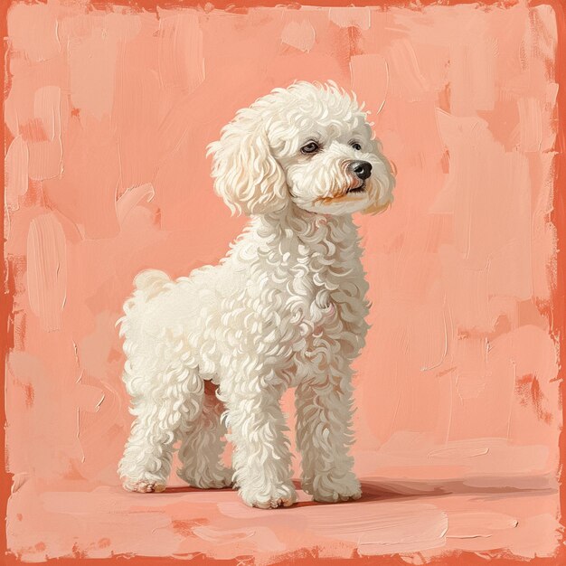 Photo a fulllength portrait of a cute white poodle on a peach background