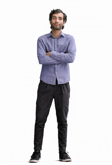 Photo fulllength portrait of a young man standing isolated on white background