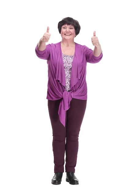 Fulllengthcasual elderly woman in a purple blouse