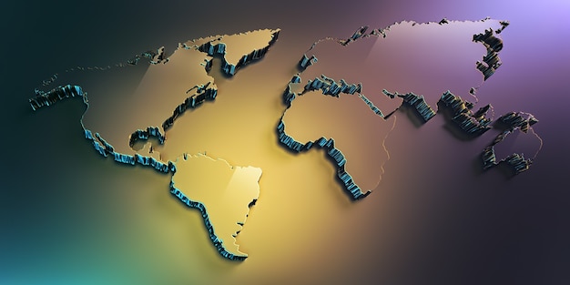 Fullscreen 3D world map with multicolored soft light