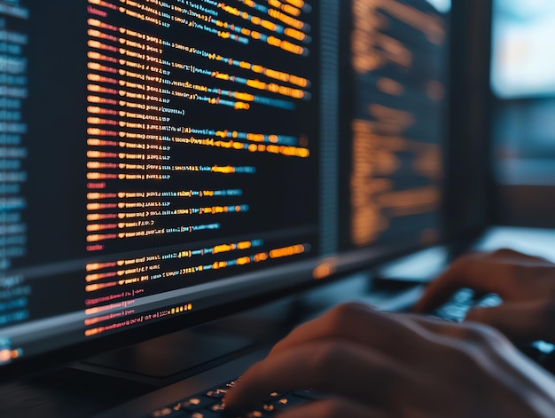 fullstack developer working on cloud integration coding in the background modern software development process