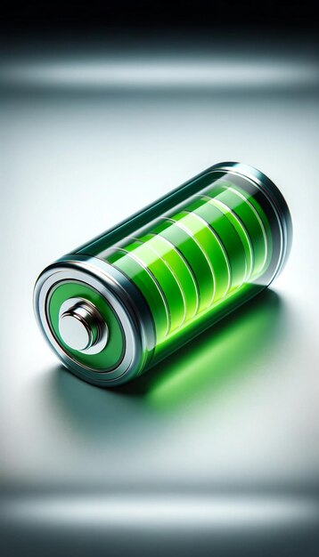 Photo fully charged green battery closeup