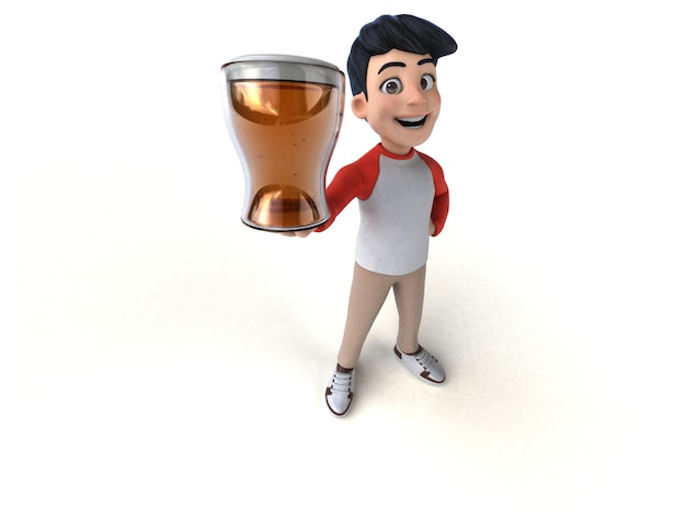 Fun 3D Asian teenager with a manga style with a beer