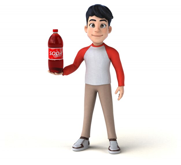 Fun 3D Asian teenager with a manga style with soda drink