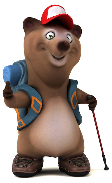 Foto divertente personaggio dei cartoni animati 3d orso zaino in spalla