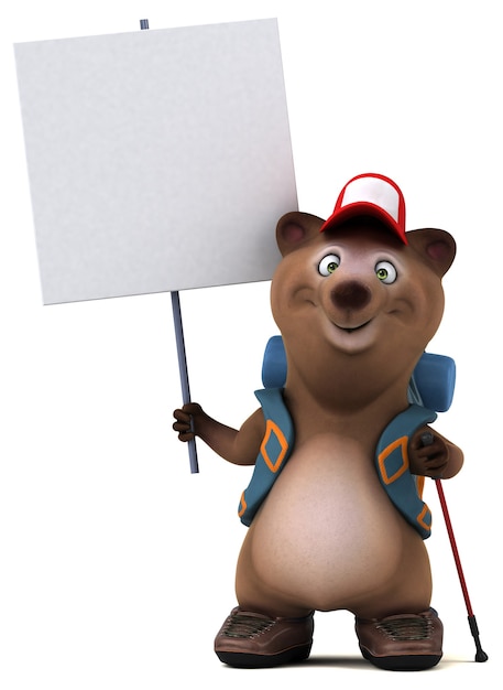 Fun 3D bear backpacker cartoon character