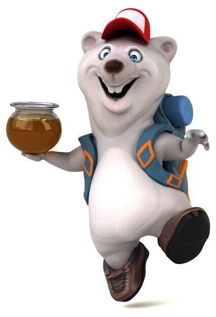 Fun 3D bear backpacker cartoon character