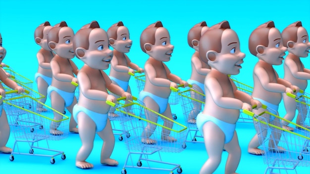Fun 3D cartoon babies shopping
