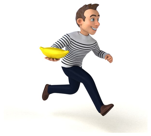 Fun 3D cartoon casual character with banana