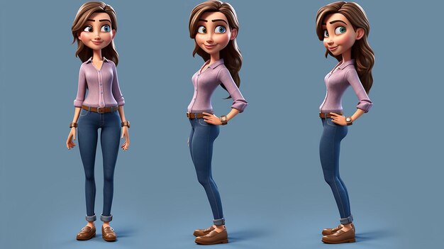 fun 3d cartoon casual character woman generative AI