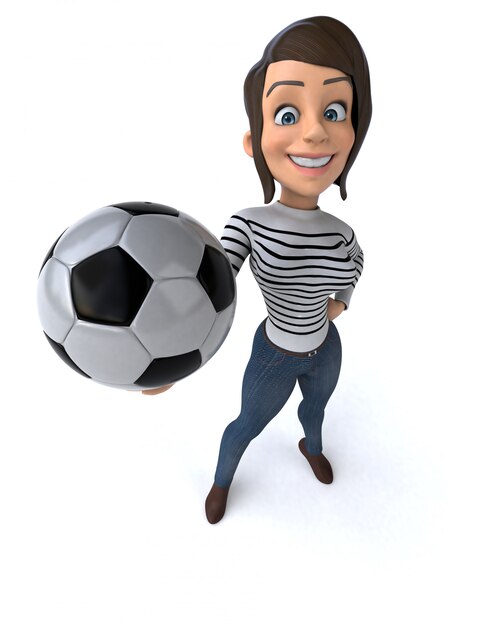 Foto donna divertente del carattere casuale del fumetto 3d con pallone da calcio