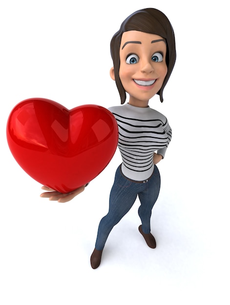 Fun 3D cartoon casual character woman