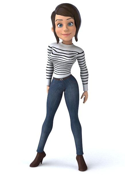 Fun 3D cartoon casual character woman