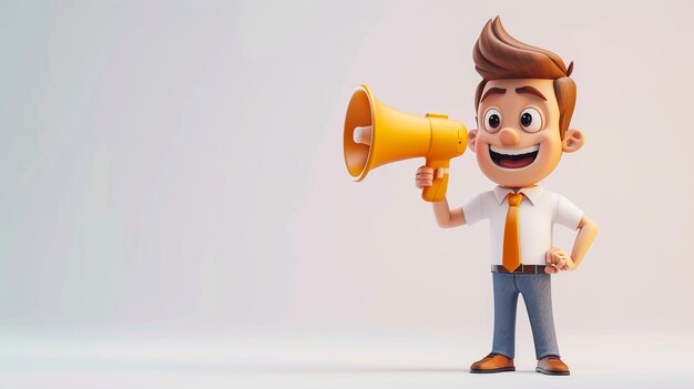 Fun 3D cartoon character Holding Megaphone