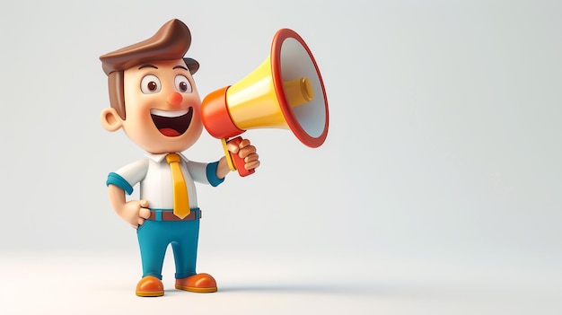 Fun 3D cartoon character Holding Megaphone