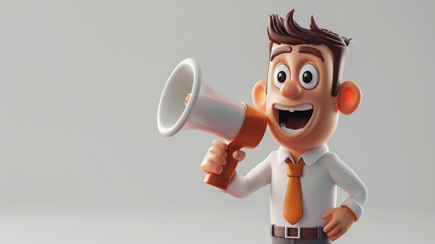 Fun 3D cartoon character Holding Megaphone