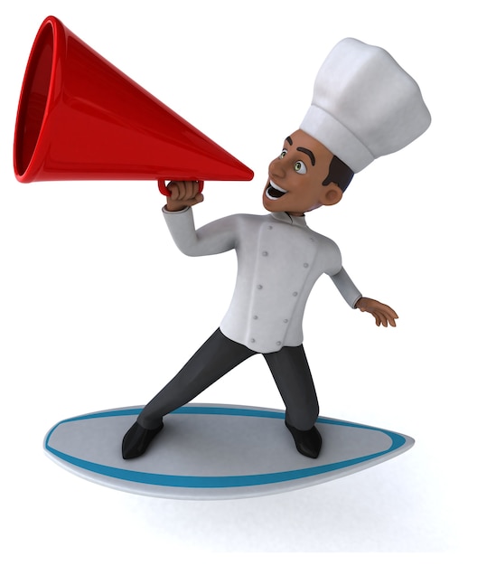 Fun 3D cartoon chef surfing