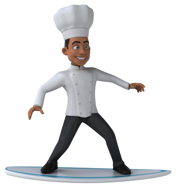 Fun 3D cartoon chef surfing