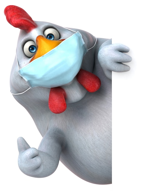 Fun 3D cartoon chicken with a mask